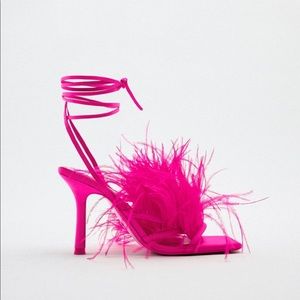 Zara fuchsia tie up feather heel